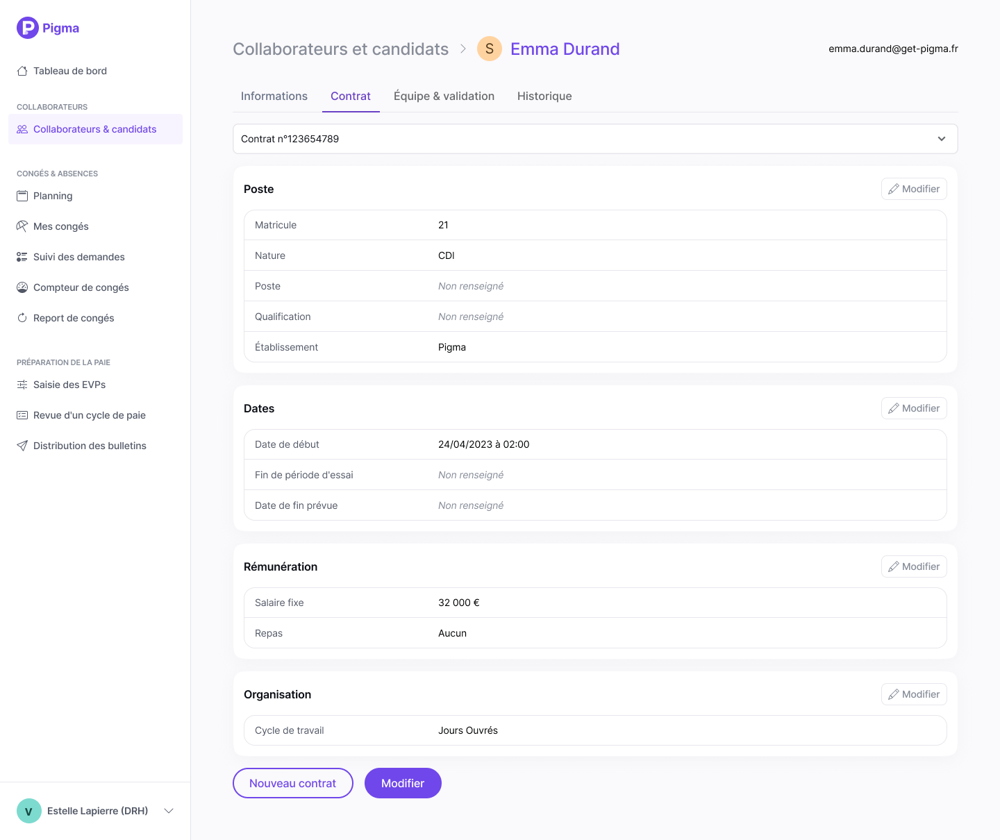 Fiche collaborateur — contrat