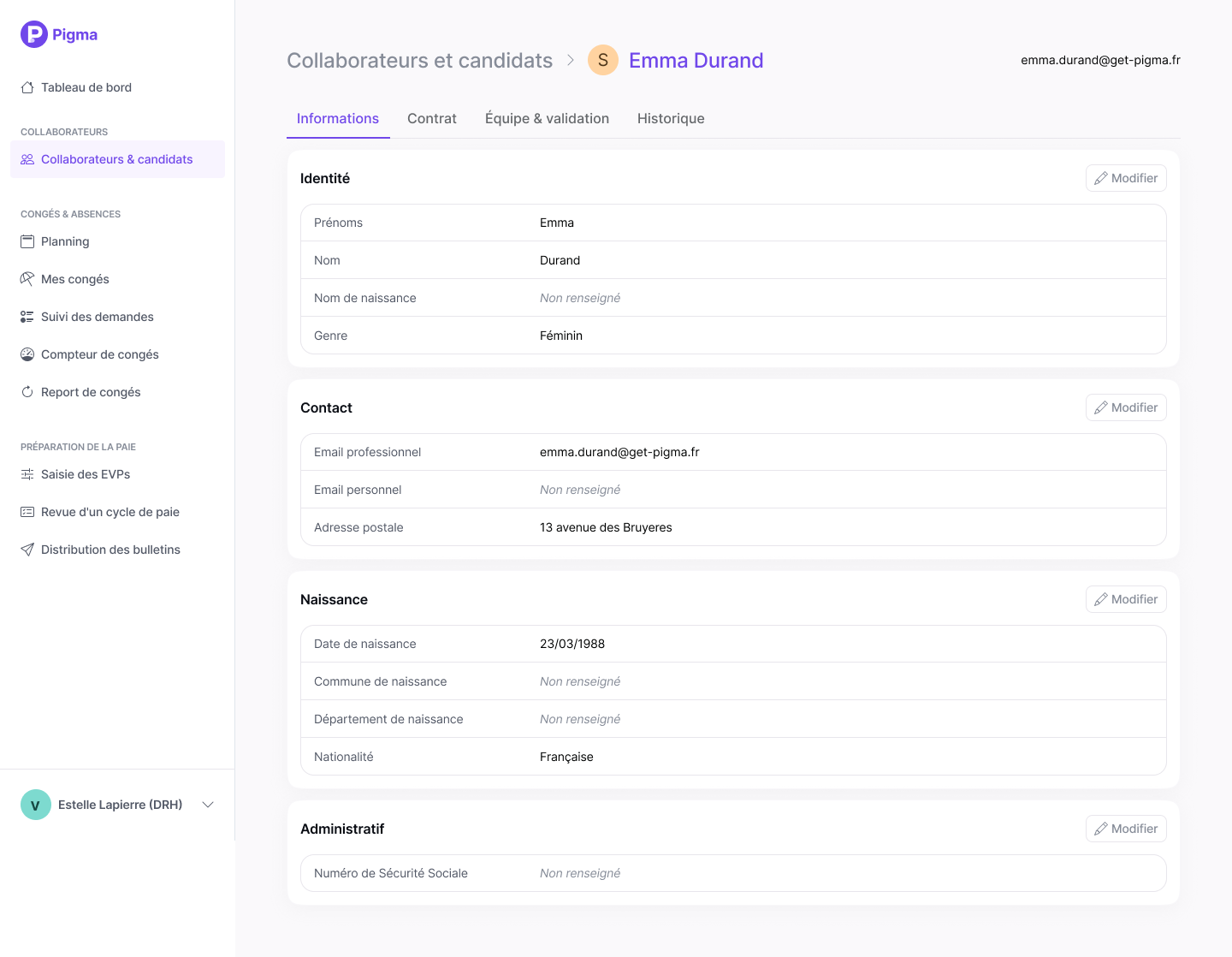Fiche collaborateur — informations